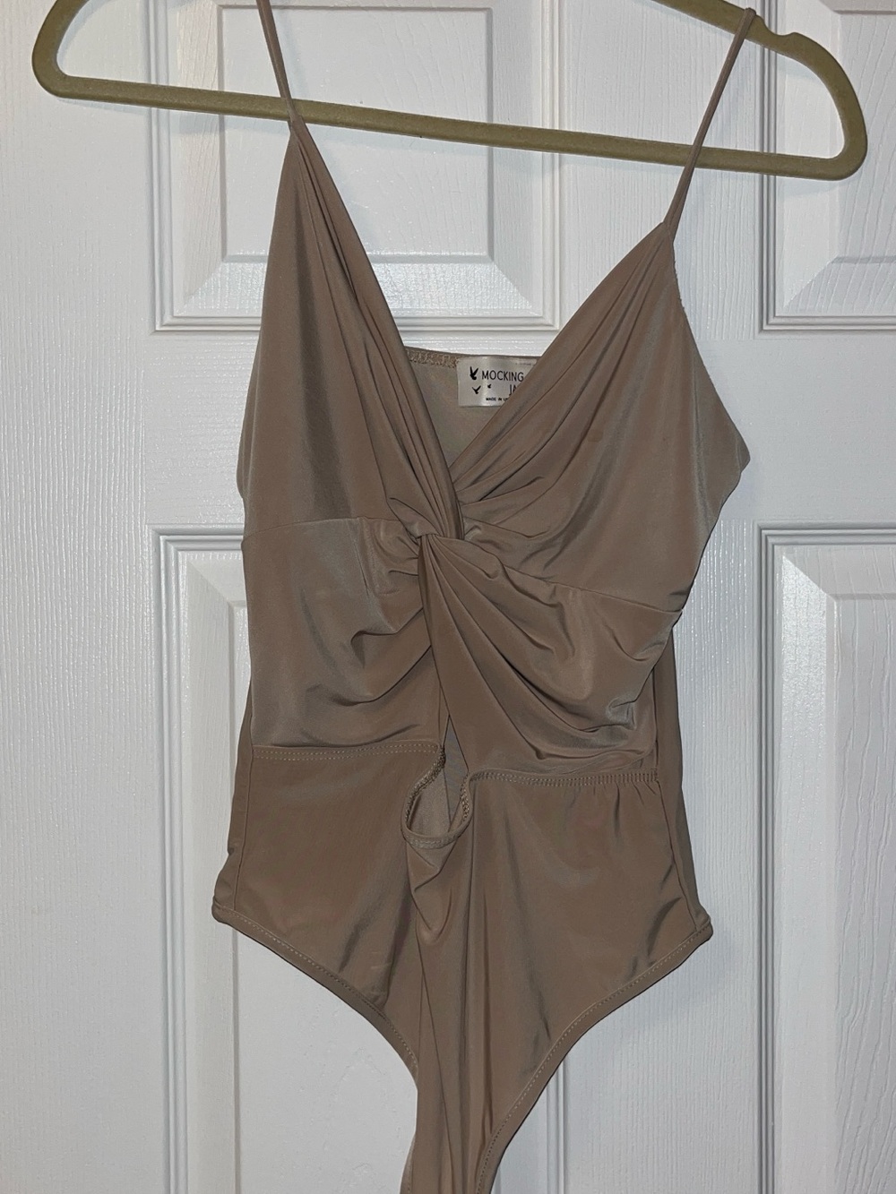 Taupe Twist-Front Bodysuit